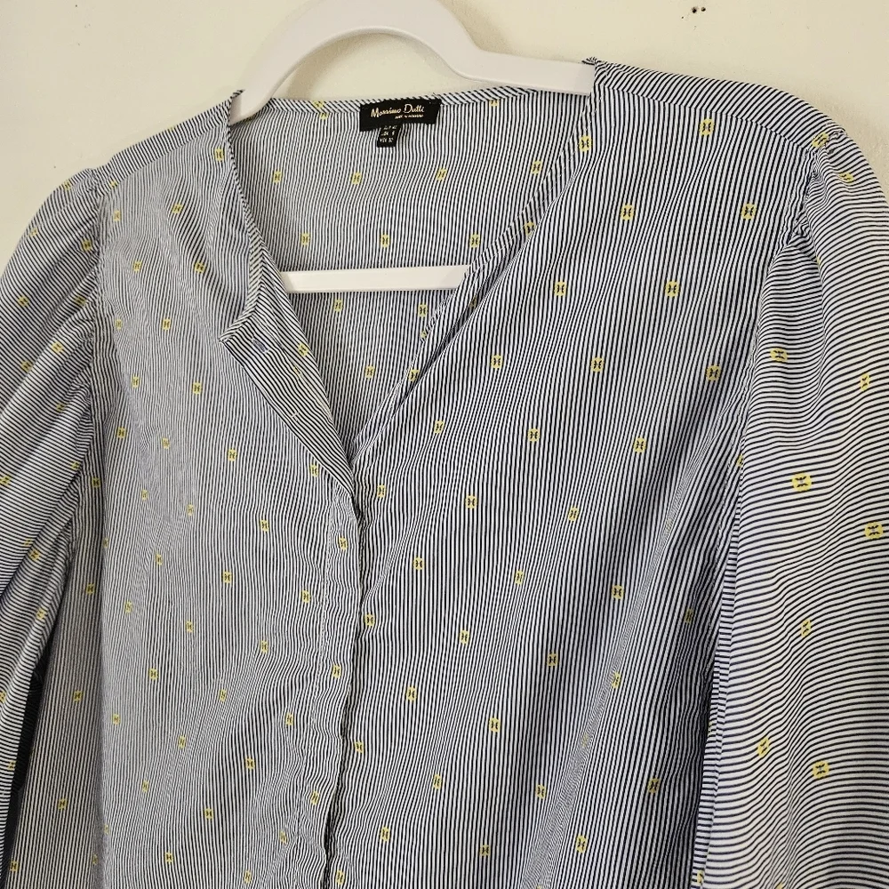 Massimo Dutti Balloon Sleeve Striped Lightweight Button Down Shirt Size 8